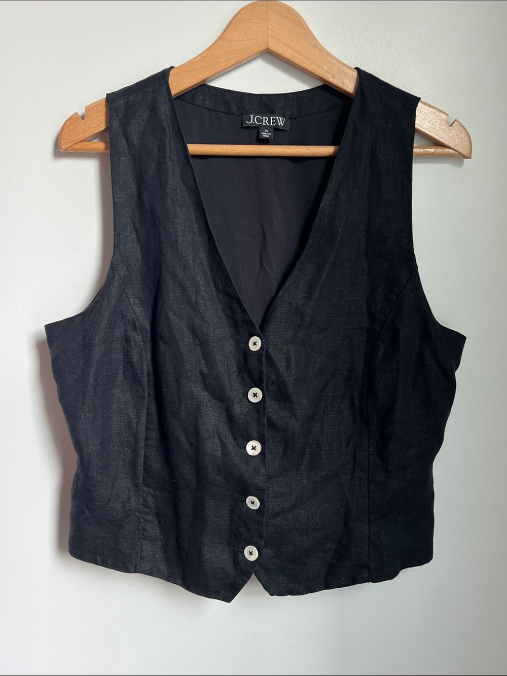 J. Crew | Black 100% Linen Button Front Vest Trending Y2K Style #BY698 Size 14